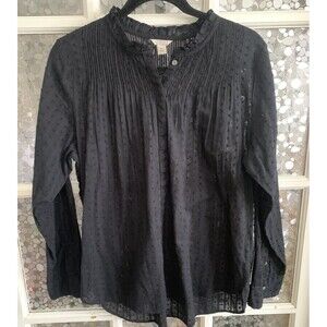 J Crew Point Sur Blouse Pintuck Top Sz 10 Black Cotton